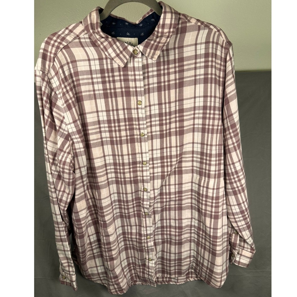Jachs Girlfriend Women's Flannel Button Down Shirt Maroon Plaid Grunge 90s XXL